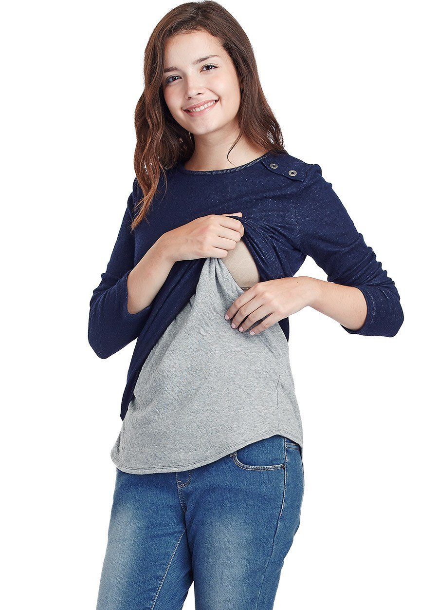 棉柔學院風哺乳上衣
