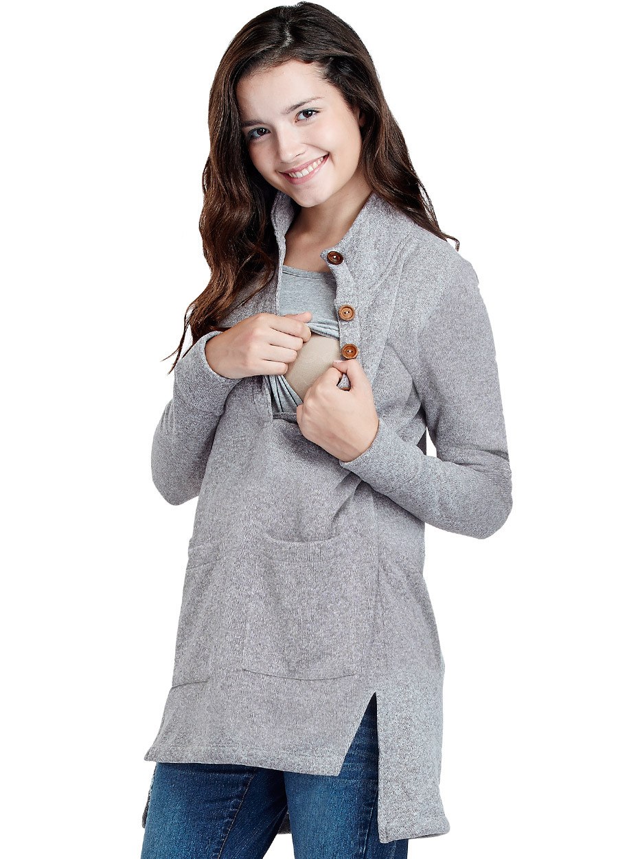 下擺開岔毛衣造型孕婦裝.哺乳衣