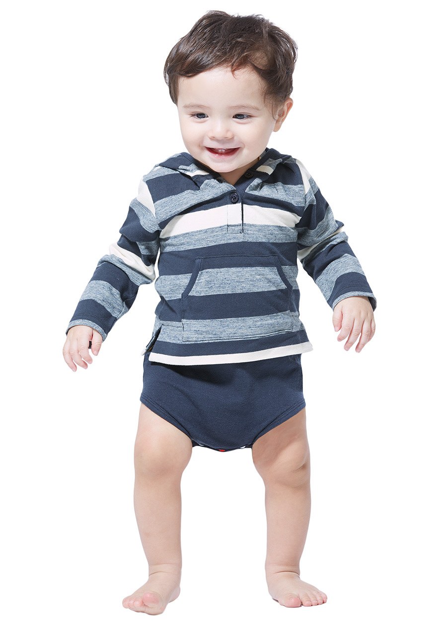 BABY連帽開襟橫條包屁衣