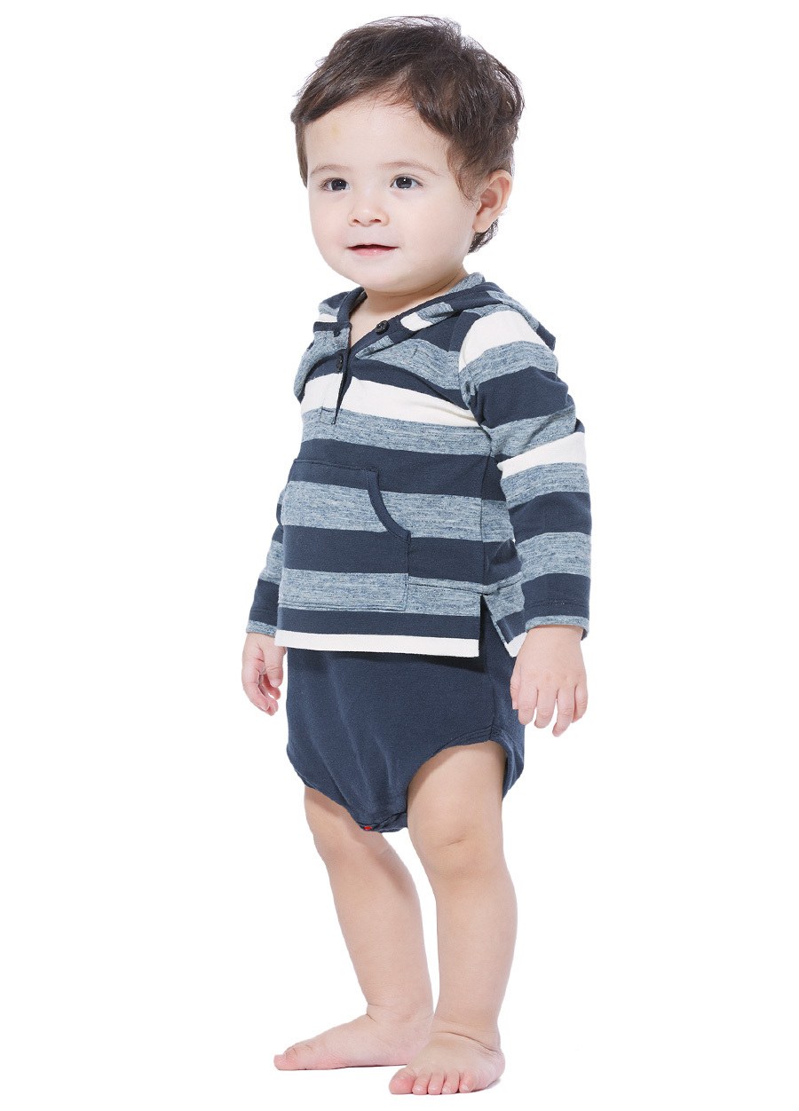BABY連帽開襟橫條包屁衣