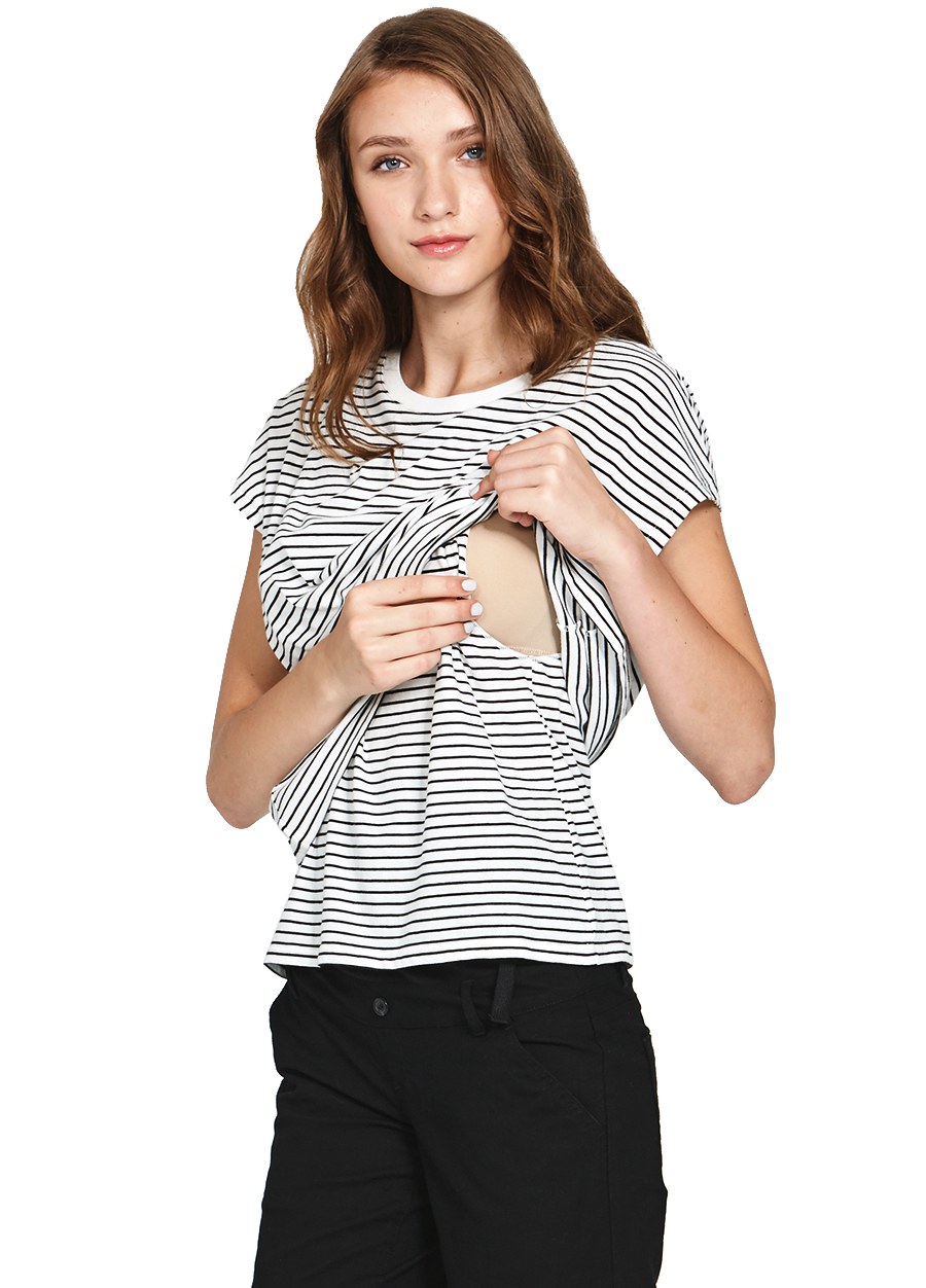 基本橫紋連袖孕婦裝.哺乳衣