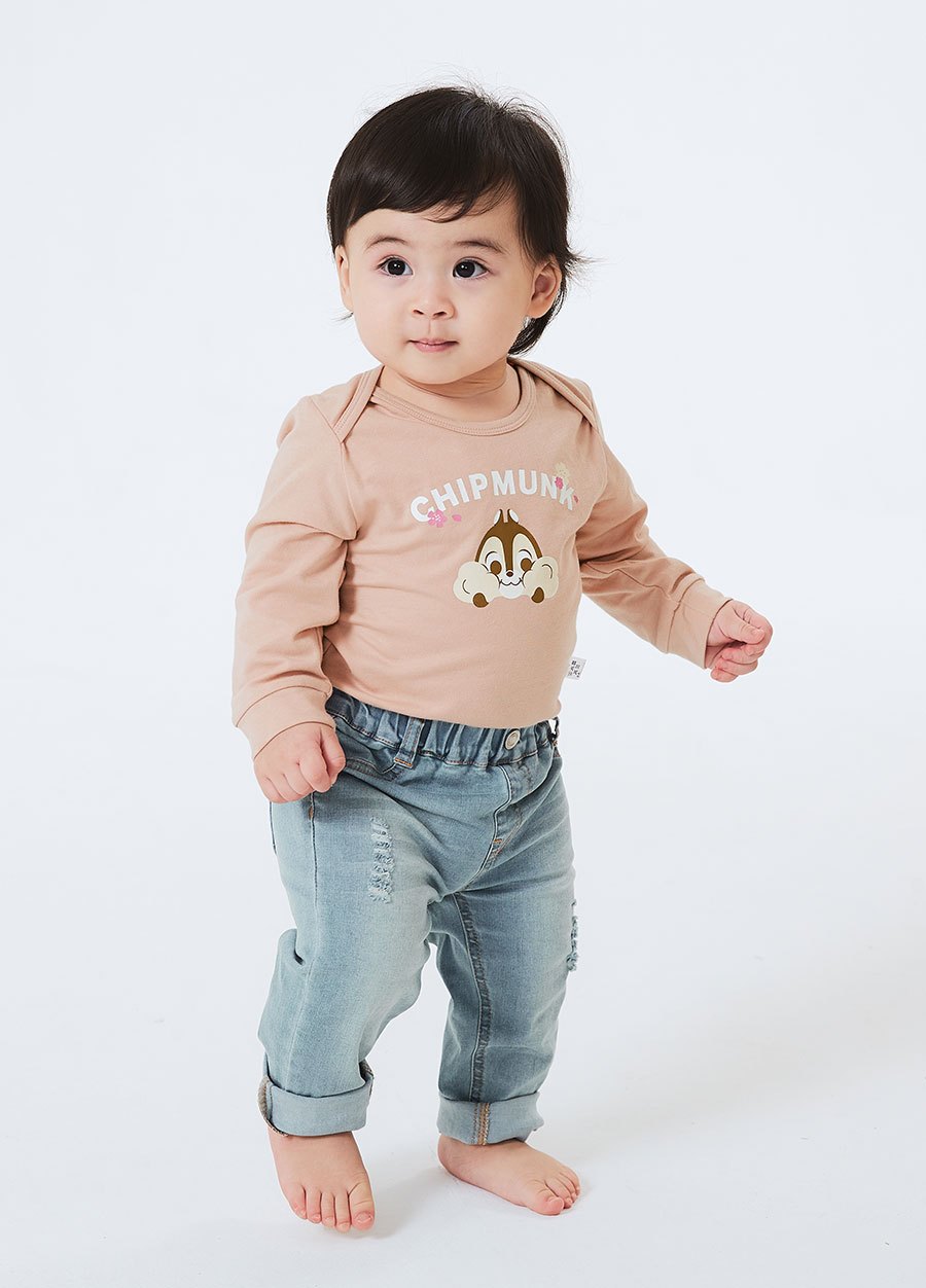 BABY迪士尼Q彈棉質長袖包屁衣-櫻花奇奇
