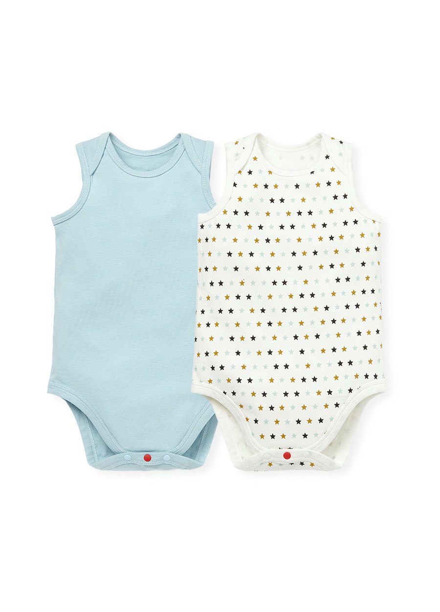 BABY Q彈棉質無袖包屁衣(2入)-星星