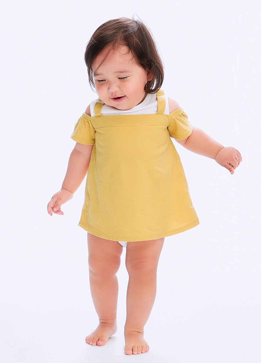 BABY假兩件挖肩包屁洋裝(附髮帶)