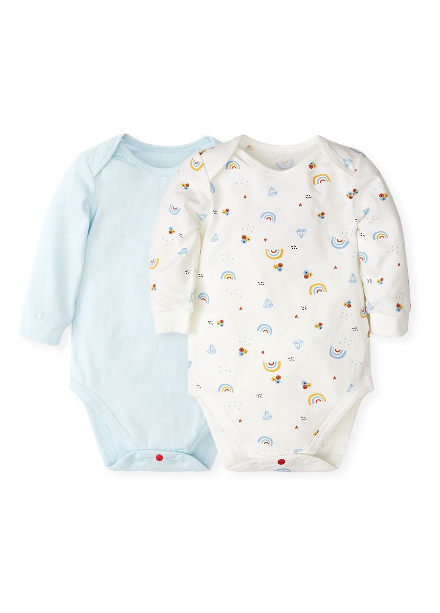 BABY Q彈棉質長袖包屁衣(2入)-彩虹