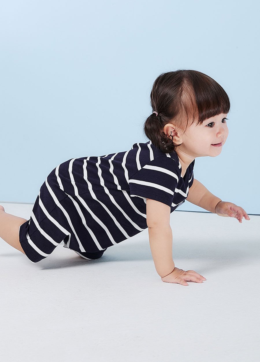 BABY橫紋口袋配色包屁衣