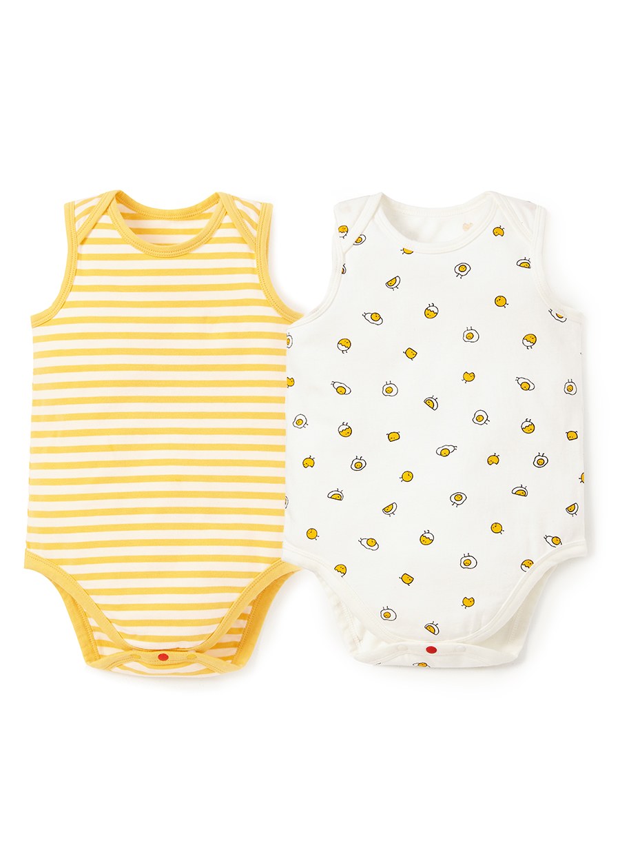 BABY Q彈棉質無袖包屁衣(2入)-蛋黃