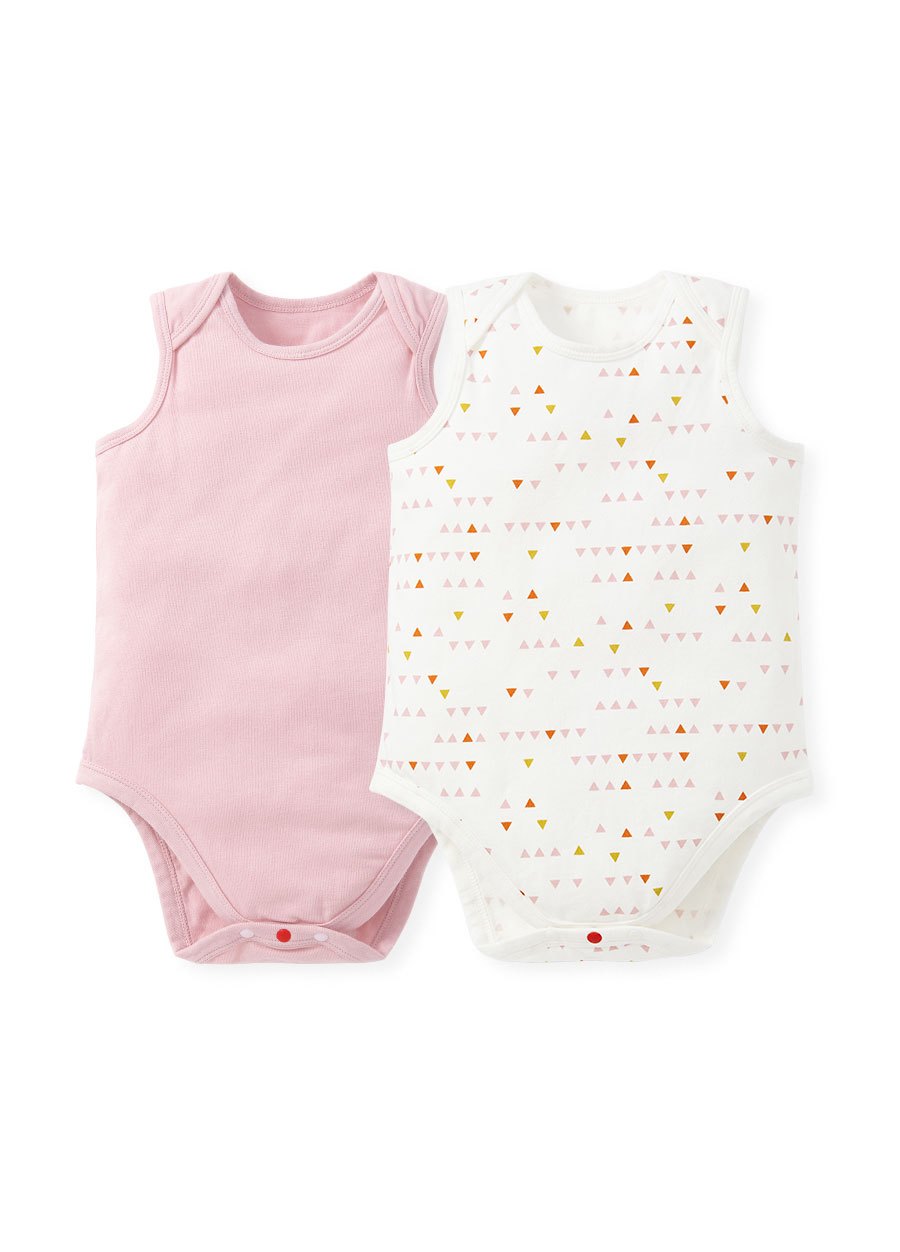 BABY Q彈棉質無袖包屁衣(2入)-幾何三角