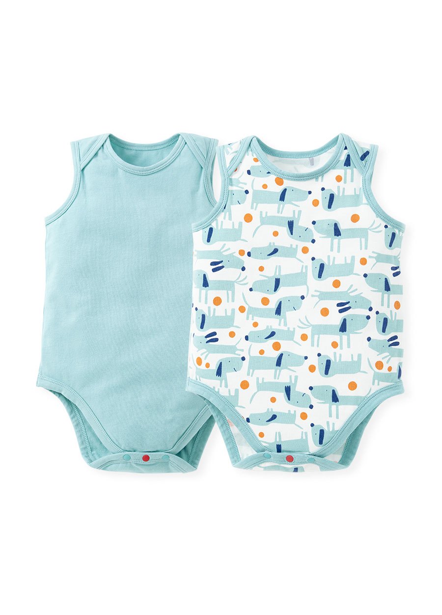 BABY Q彈棉質無袖包屁衣(2入)-狗狗