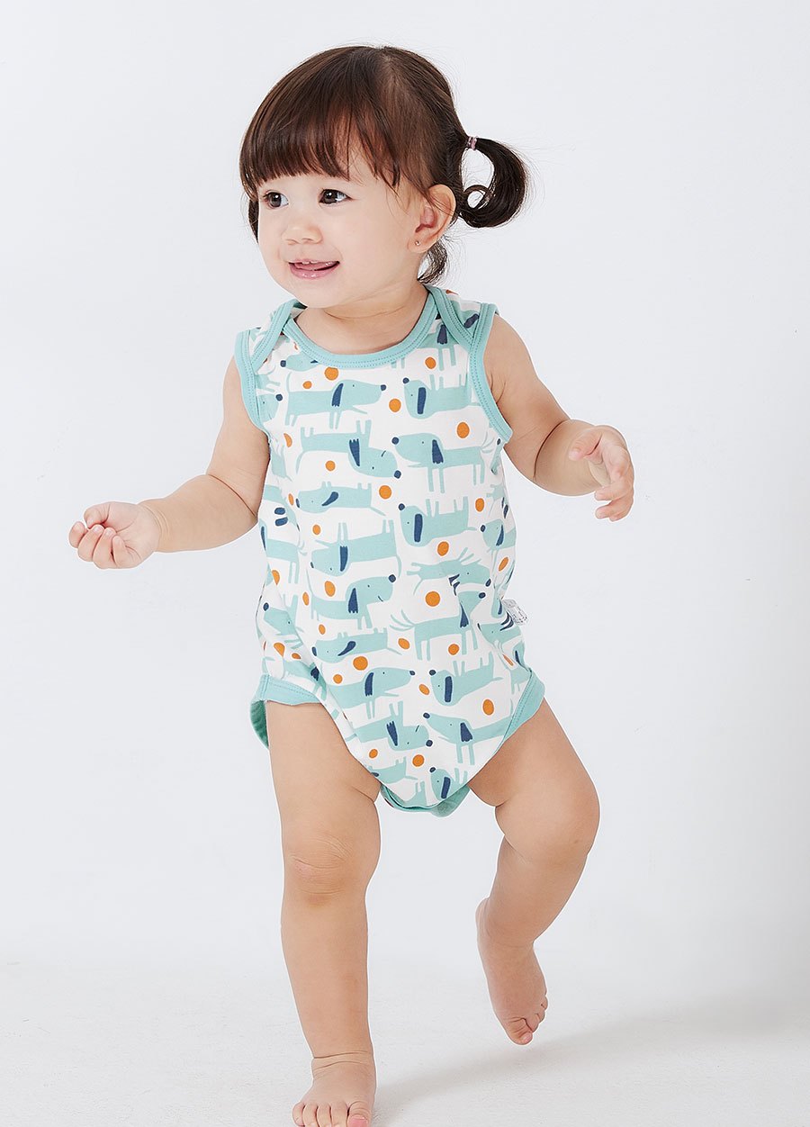 BABY Q彈棉質無袖包屁衣(2入)-狗狗