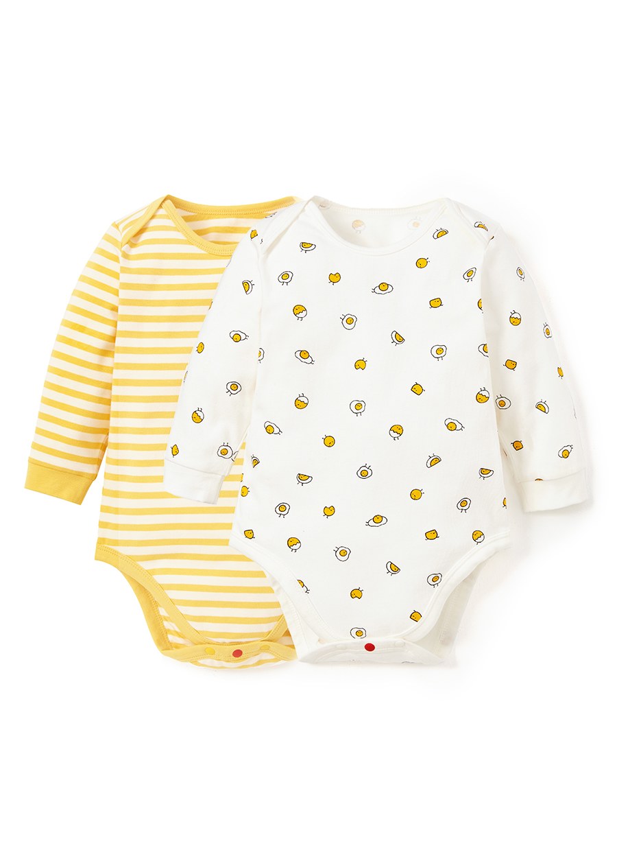 BABY Q彈棉質長袖包屁衣(2入)-蛋黃