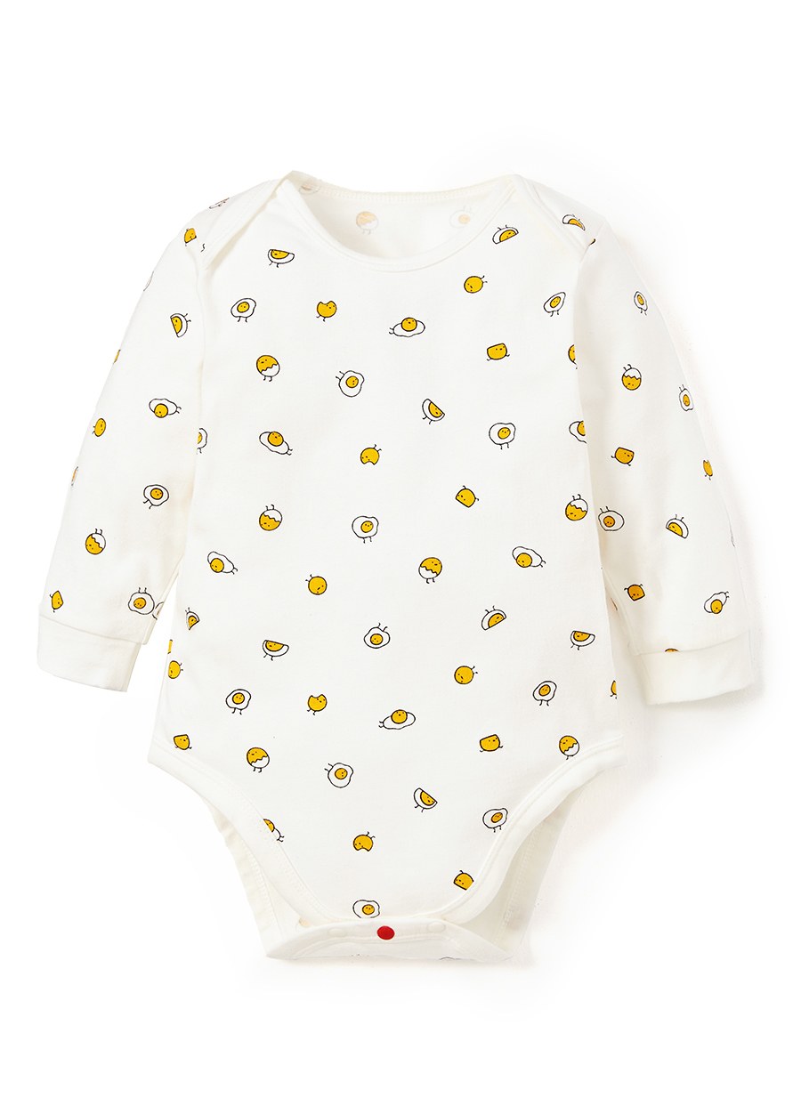 BABY Q彈棉質長袖包屁衣(2入)-蛋黃