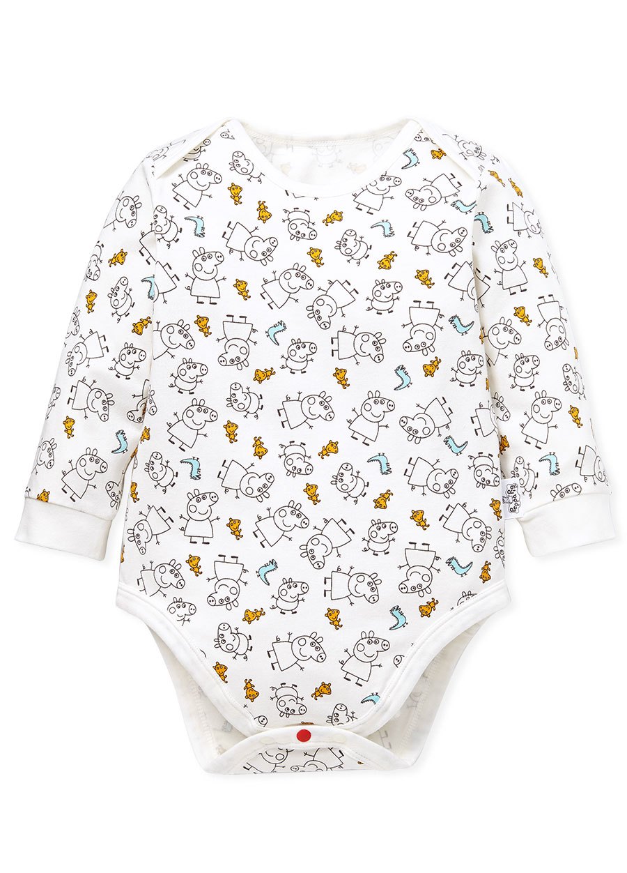 BABY Q彈棉質長袖包屁衣(2入)-線稿佩佩豬