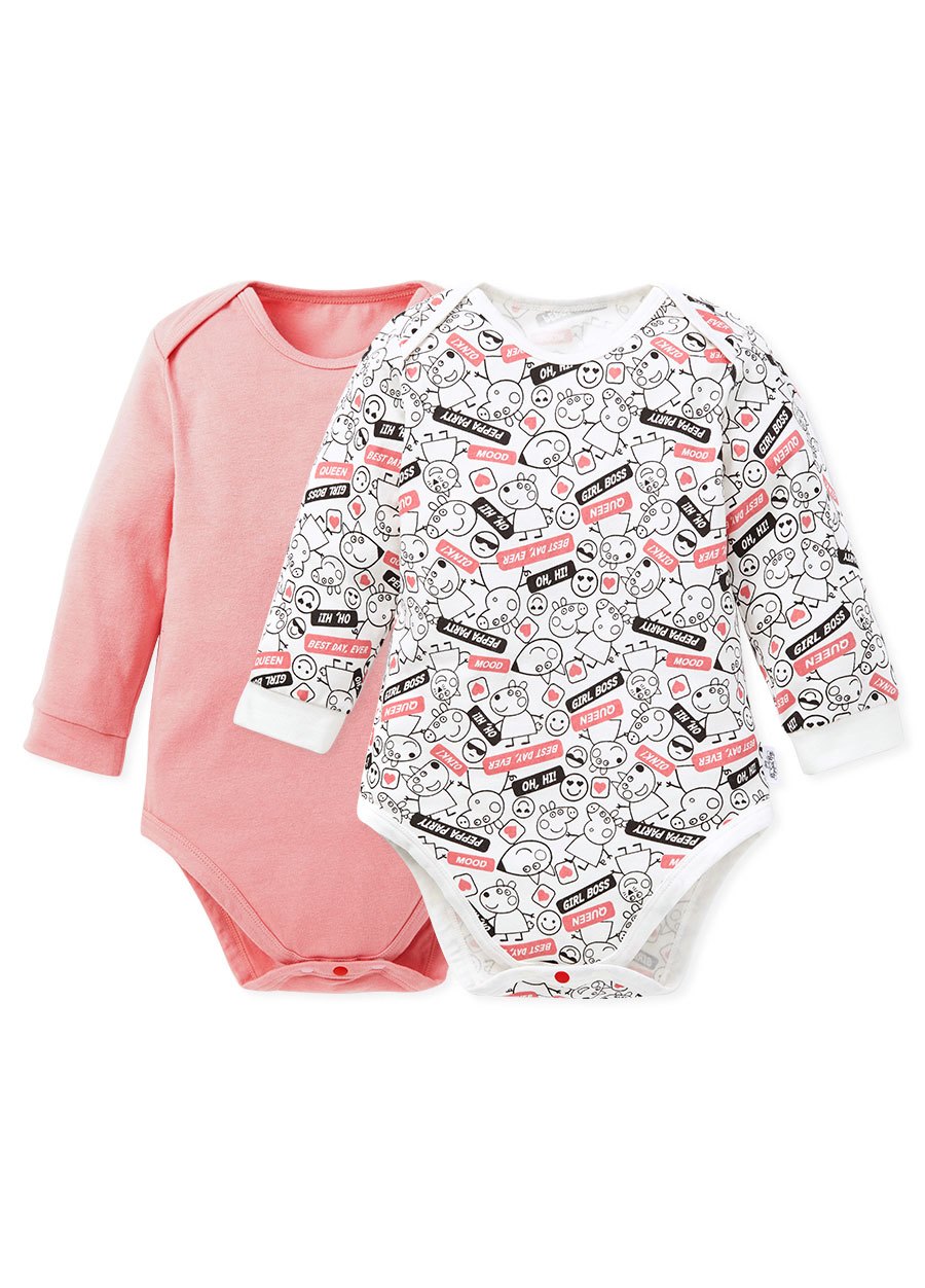 BABY Q彈棉質長袖包屁衣(2入)-標籤佩佩豬