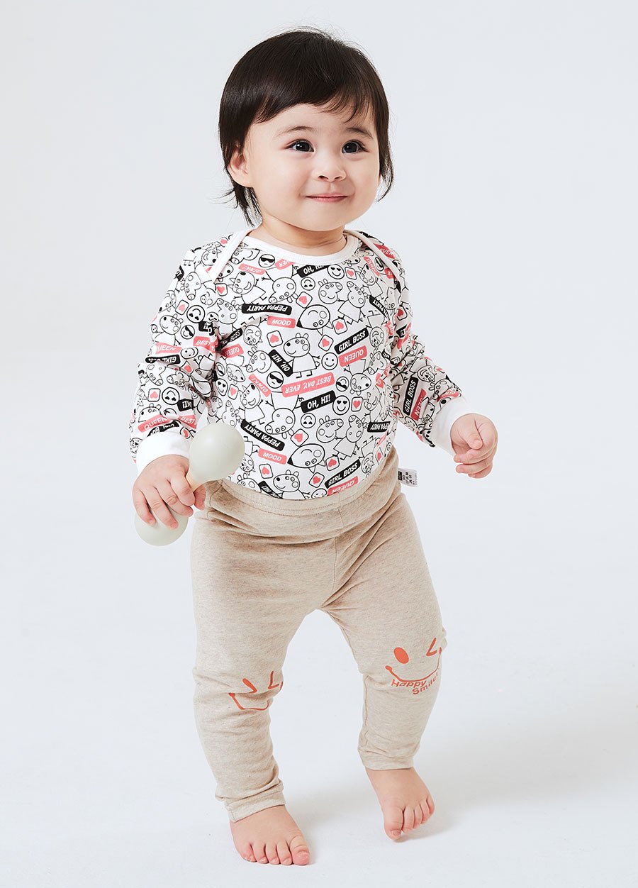 BABY Q彈棉質長袖包屁衣(2入)-標籤佩佩豬