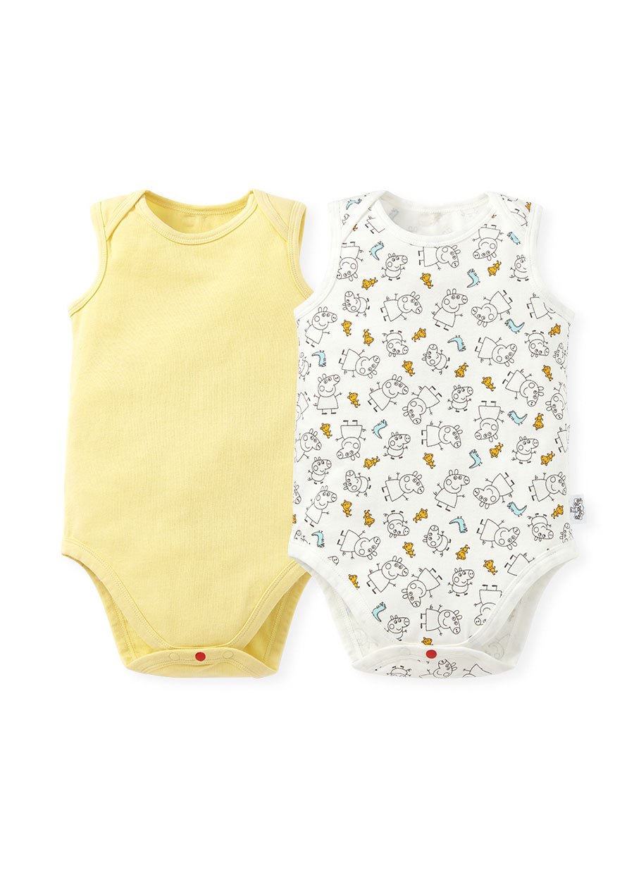 BABY Q彈棉質無袖包屁衣(2入)-線稿佩佩豬