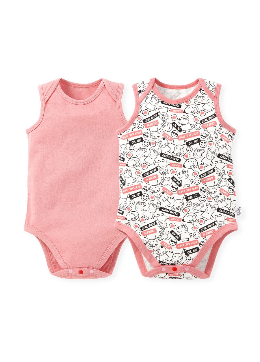 BABY Q彈棉質無袖包屁衣(2入)-標籤佩佩豬
