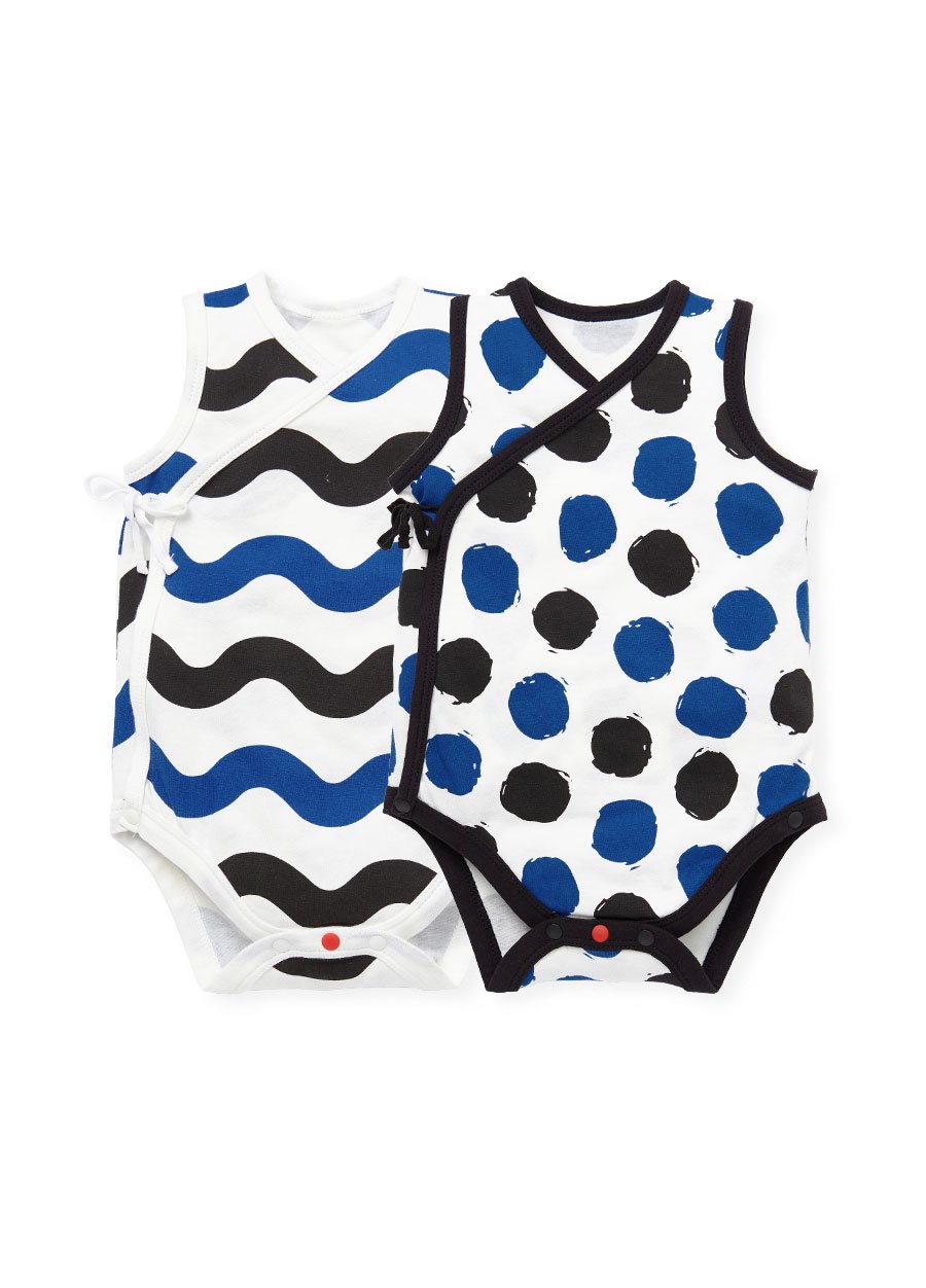BABY Q彈棉質無袖包屁衣(2入)-點點/水波紋