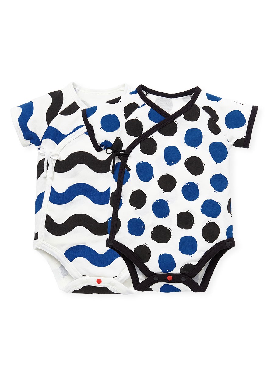 新生兒Q彈棉質包屁衣(2入)-點點/水波紋