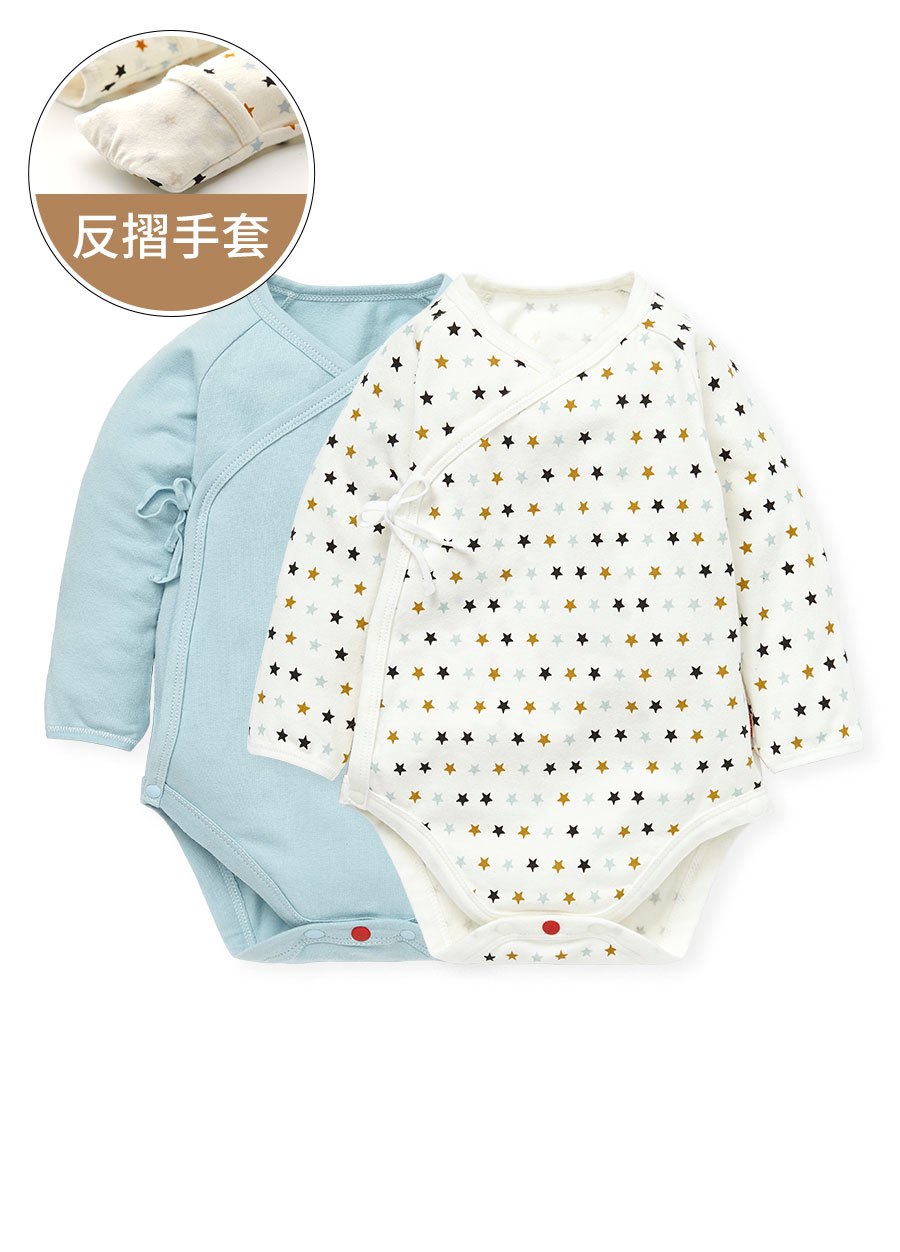 新生兒 Q彈棉質長袖包屁衣(2入)-星星