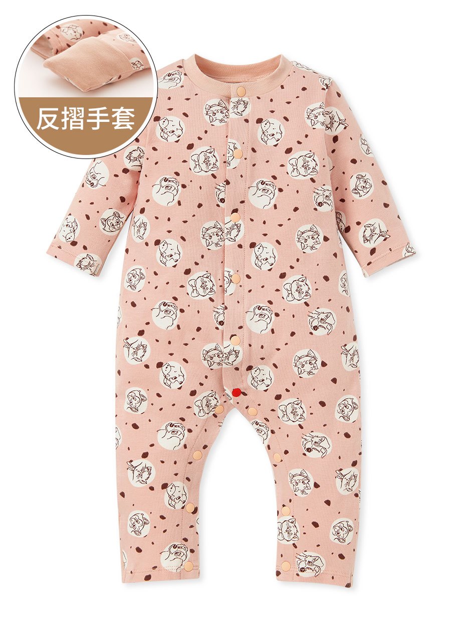 新生兒長袖連身衣-點點貓狗