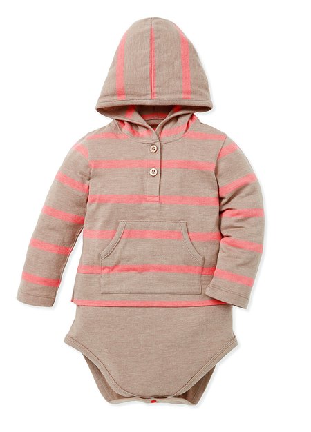 Baby連帽開襟橫紋包屁衣