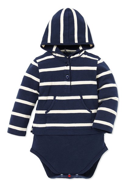 Baby連帽開襟橫紋包屁衣