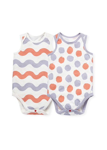 BABY Q彈棉質無袖包屁衣(2入)-點點/水波紋