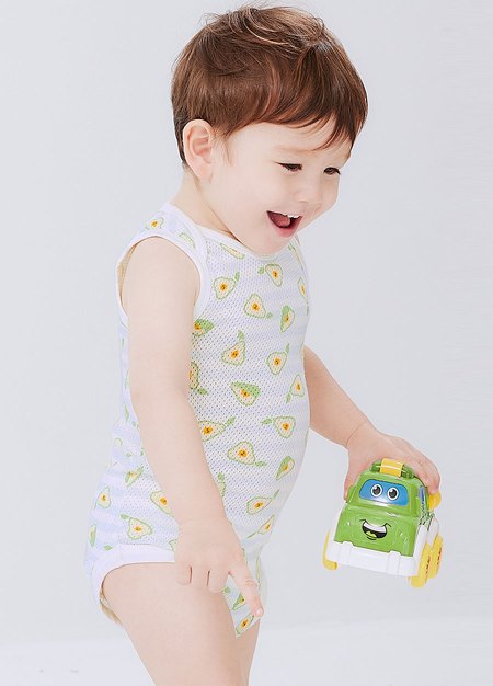 BABY純棉網眼無袖包屁衣(2入)-西瓜/柳丁/西洋梨