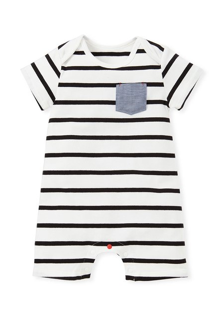 BABY橫紋口袋配色包屁衣-白色1