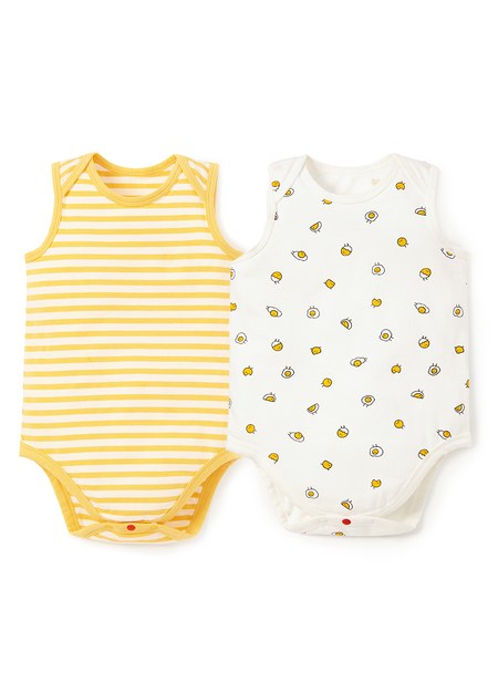 BABY Q彈棉質無袖包屁衣(2入)-蛋黃