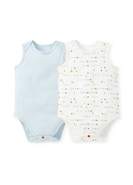 BABY Q彈棉質無袖包屁衣(2入)-幾何三角