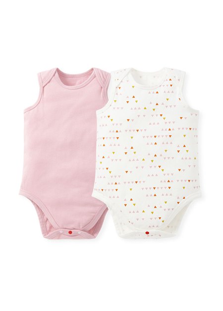 BABY Q彈棉質無袖包屁衣(2入)-幾何三角