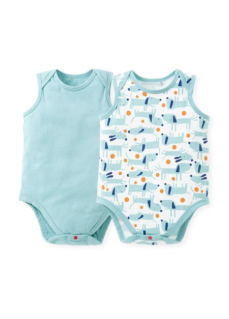 BABY Q彈棉質無袖包屁衣(2入)-狗狗