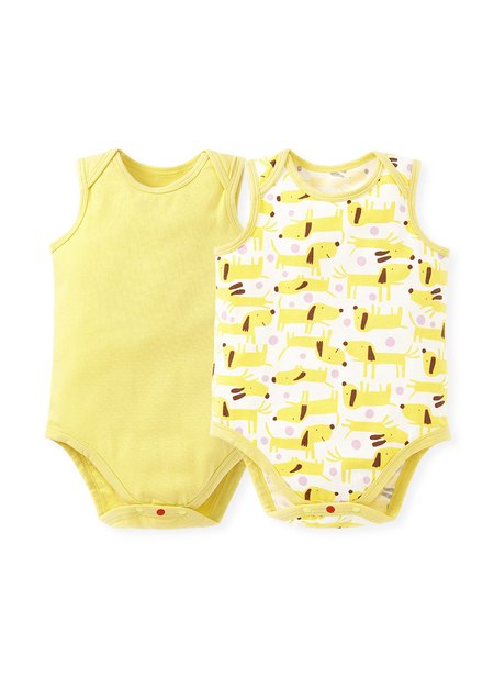 BABY Q彈棉質無袖包屁衣(2入)-狗狗