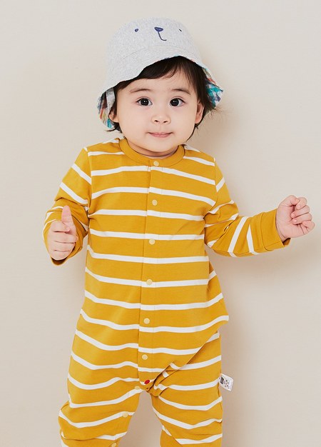 BABY長袖連身衣-條紋-綠色2