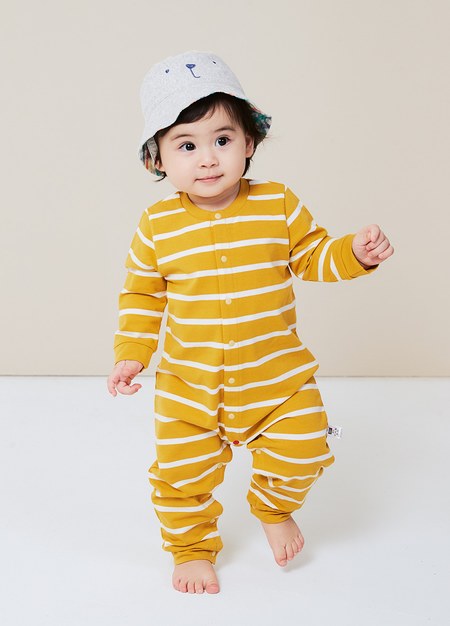 BABY長袖連身衣-條紋-綠色3