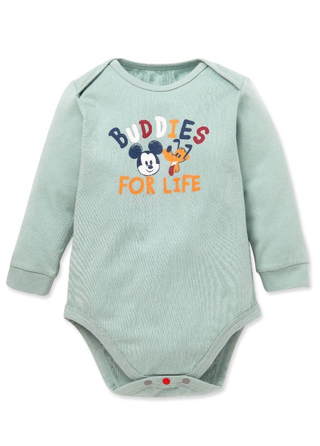 BABY 迪士尼Q彈棉質長袖包屁衣-米奇與好朋友-灰藍1