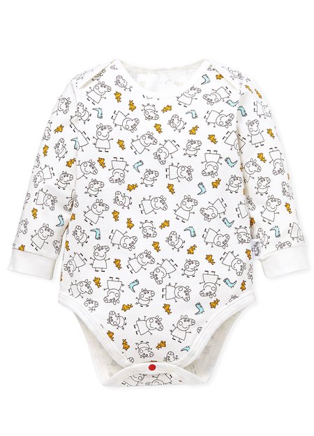 BABY Q彈棉質長袖包屁衣(2入)-線稿佩佩豬-淺黃3