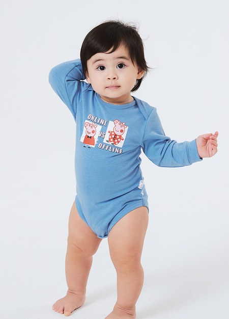 BABY佩佩豬蓄熱保溫長袖包屁衣-睡覺佩佩豬-天藍2
