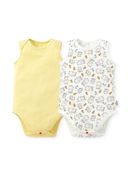 BABY Q彈棉質無袖包屁衣(2入)-線稿佩佩豬