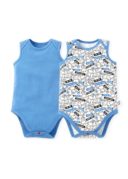 BABY Q彈棉質無袖包屁衣(2入)-標籤佩佩豬-藍色1