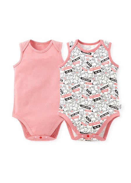 BABY Q彈棉質無袖包屁衣(2入)-標籤佩佩豬