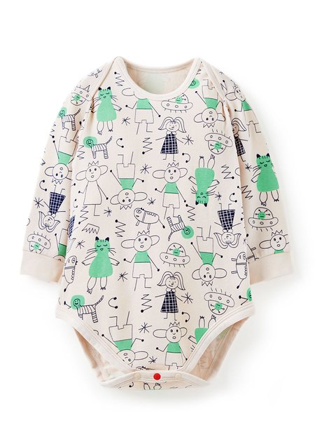 BABY Q彈棉質長袖包屁衣-童趣線條