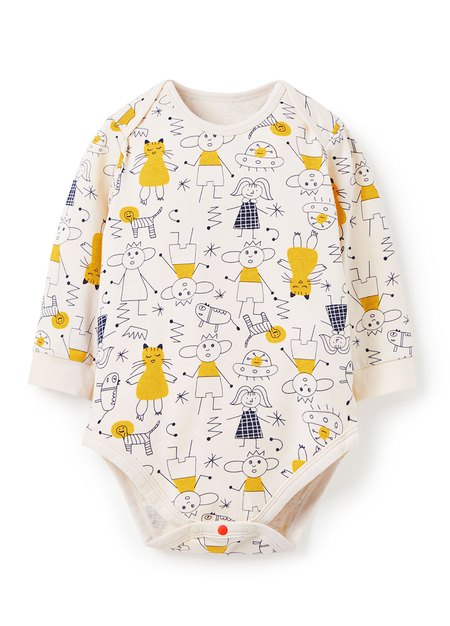 BABY Q彈棉質長袖包屁衣-童趣線條