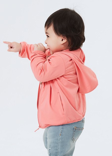 BABY抗UV網眼連帽外套-粉橘3