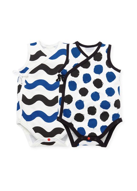 BABY Q彈棉質無袖包屁衣(2入)-點點/水波紋