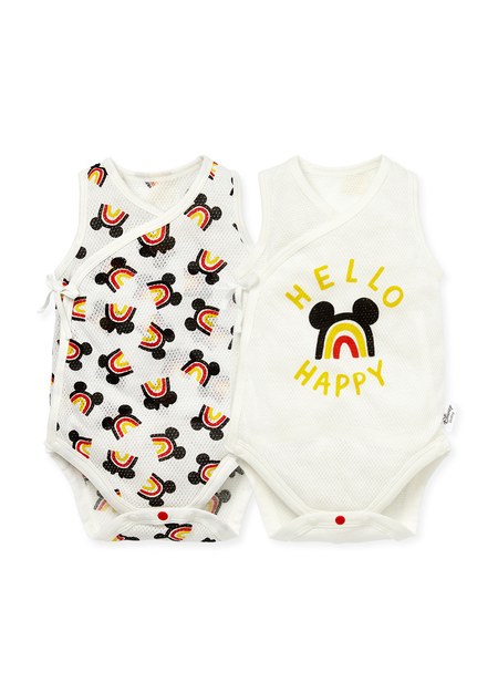BABY純棉網眼無袖包屁衣(2入)-彩虹米奇