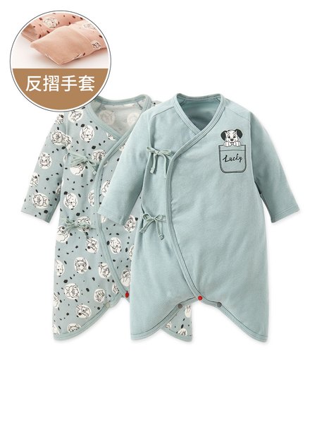 新生兒Q彈棉質蝴蝶衣(2入)-點點貓狗