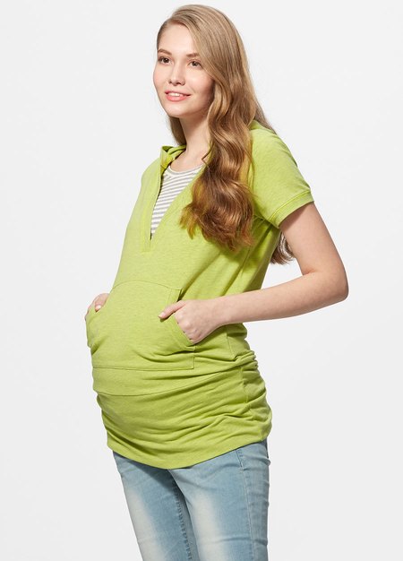 連帽假兩件長版孕婦裝.哺乳衣